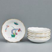 6 Schälchen - Indische Malerei mit Schmetterling. Meissen 1951-1953.