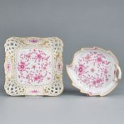 1 quadratische Durchbruchschale und 1 Blattschale - Indische Malerei, purpur. Meissen 1957-1972 und 