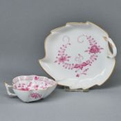 1 Schälchen und 1 Blattschale - Indische Malerei und Indische Malerei 2. Meissen 1972-1980.