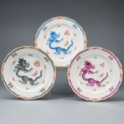 4 Speiseteller - Mingdrache mit Kante. Meissen 1957-1972.