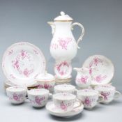 21tlg. Kaffeeservice für 6 Personen und 6 Schälchen - Indische Malerei, purpur. Meissen 1951-1972.