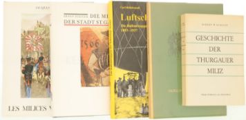 Konvolut von fünf Büchern über Truppen und kantonale Milizen