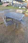 Four seater aluminium garden dining set to include table and four chairs, table height 72cm, table