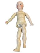 Jules Verlingue bisque head doll for restringing. Green eyes, lacking hair. Marked to back of head