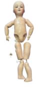 SFBJ bisque head doll for restringing. Blue eyes, lacking hair. Marked to back of head 301 Paris.