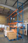 A three bay speedfit pallet rack, overall upright length 5 metres, crossbeam overall length approx