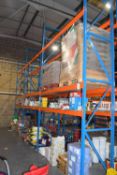 A three bay speedfit pallet rack, overall upright length 5 metres, crossbeam overall length approx