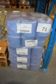 Five packs of counter feed two ply blue roll, 6 rolls per pack