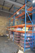 A three bay speedfit pallet rack, overall upright length 5 metres, crossbeam overall length approx