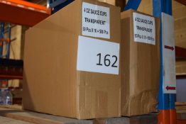 Two boxes of 4oz sauce cups, transparent, approx 500 pieces per box