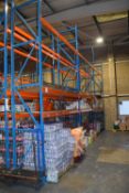 A three bay speedfit pallet rack, overall upright length 5 metres, crossbeam overall length approx
