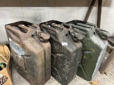 Three 20 litre jerry cans