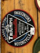 Triumph Bonneville advertising sign, width approx 24cm