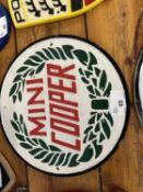 Mini Cooper cast advertising sign, width approx 24cm