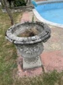 Pair of composite garden urns, height 65cm