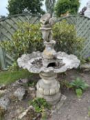 Decorative composite water feature on square base, overall height approx 145cm, width approx 90cm