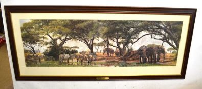 Simon Combes (British,1940-2004), 'African Oasis', limited edition chromolithograph numbered 61/