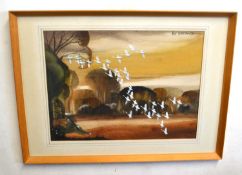 Hugh Brandon Cox (British,1917-2003), Geese in flight, watercolour, signed, 20.5x15ins, framed and
