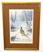 John Harrison (British,1898-1985), Ring necked pheasant with snipe in a winter scene, limited edtion