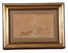 Charles Harmony Harrison (1842-1902), Fisherfolk on Great Yarmouth beach, pencil on paper, signed,