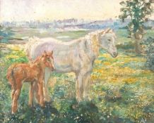 After Sir John Arnesby Brown, Mare and foal, bears initials 