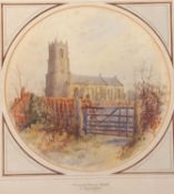Stephen John Batchelder (British,1849-1932), 'Ormesby Church, Norfolk', watercolour in oval, signed,