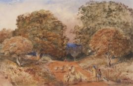 Attributed to John Joseph Cotman (British,1814-1878), Man & Boy driving Sheep on a Country Road,