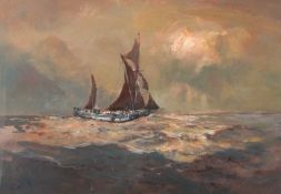 Jack Cox (British, 20th century), Shipping on choppy seas, mixed media, signed, 34x50cm, framed