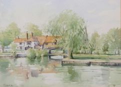 Tim Ball (British,b.1947), Pulls Ferry, Norwich, watercolour, signed and dated '91,13x10ins,