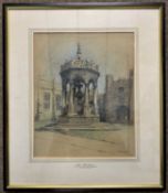 Marjorie C.Bates RA (1882-1962), 'The Fountain Trinity College Cambridge', graphite heightened
