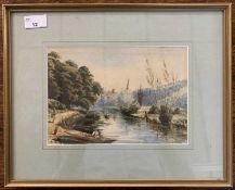 British School, circa 19th century, a riverbank view of figures at leisure in rowing boats with a