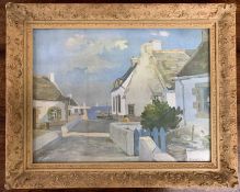 After Raymond Wintz (French,1884-1956) Brittany cottages beside the sea, chromolithograph,