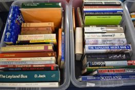 Two boxes of books including motor interest, history, East Anglian, cricket, fishing etc