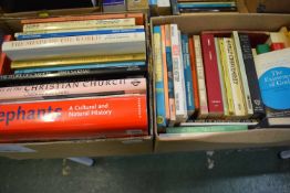 Three boxes of various hard back books including Christianity interest, science, theology etc