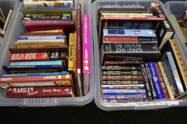 Two boxes of various hardback and softback books including Star Trek, historic interest etc