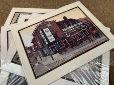 Daisy Brooke (British, contemporary), Five coloured inner Norwich city location scenes on