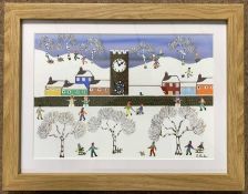 Gordon Barker (British, contemporary), Winter scene, acrylic on paper, signed, 24x34cm, framed and