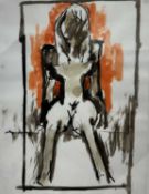 Josef Herman (Polish 1911-2000), seated nude, watercolour on paper, signed, 25x20cm, Flowers