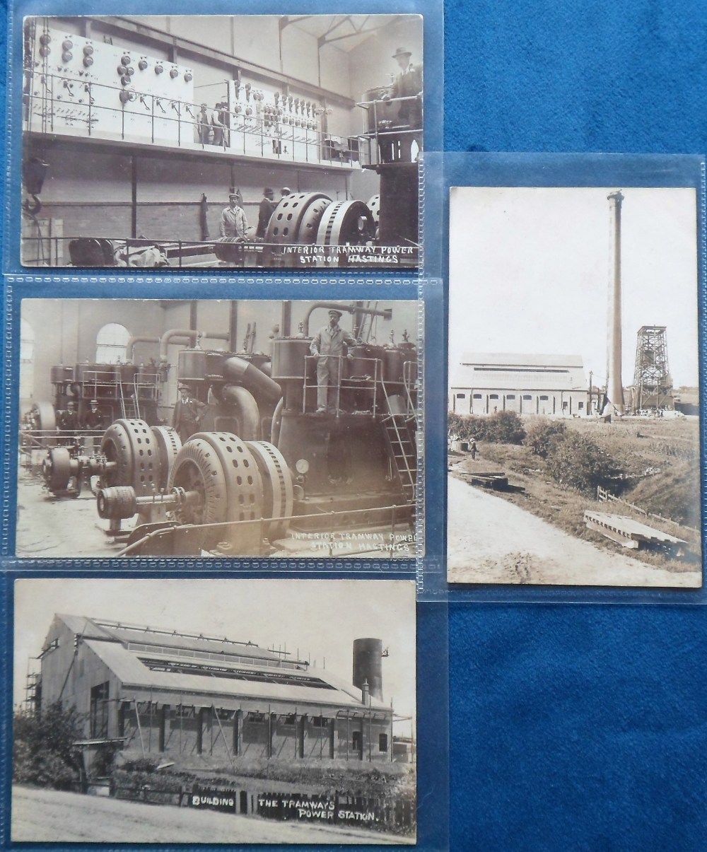Postcards, 4 RPs of the interior and exterior of Hastings Tramways Power Station, showing complex