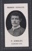 Cigarette card, Taddy, Prominent Footballers (No Footnote), Durham City, type card, F. Ainsley (