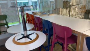 Bench And Multicoloured Bar Chairs