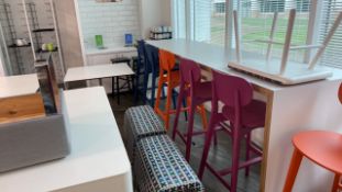 Bench And Multicoloured Bar Chairs