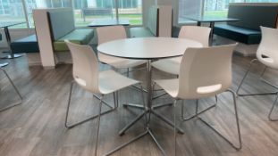 Set Of 4 White Chairs And Circular Table