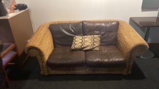 Large Two Seater Wicker And Leather Sofa