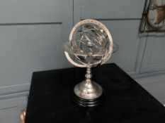 Eicholtz Style Openwork Nickel Globe On Black Stand