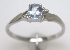 9ct White Gold Diamond and Blue Topaz Ring (BT0.50) 0.01 Carats