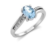 9ct White Gold Diamond And Blue Topaz Ring (BT1.00) 0.02 Carats