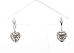 18ct White Gold Heart Shape Halo Drop Earring (1.34) 1.74 Carats
