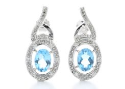 9ct White Gold Diamond And Blue Topaz Earring (BT1.69) 0.05 Carats