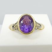 Original vintage 18ct yellow gold amethyst and rose-cut diamond dress ring
